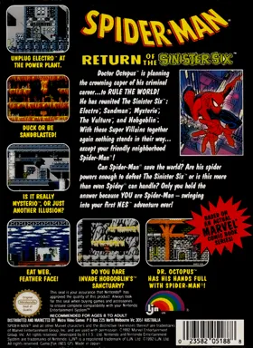 Spider-Man - Return of the Sinister Six (Europe) box cover back